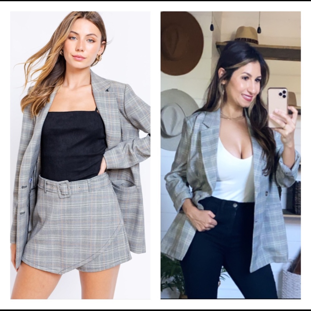 New Gray Plaid Women's Blazer - Picture 8 of 12